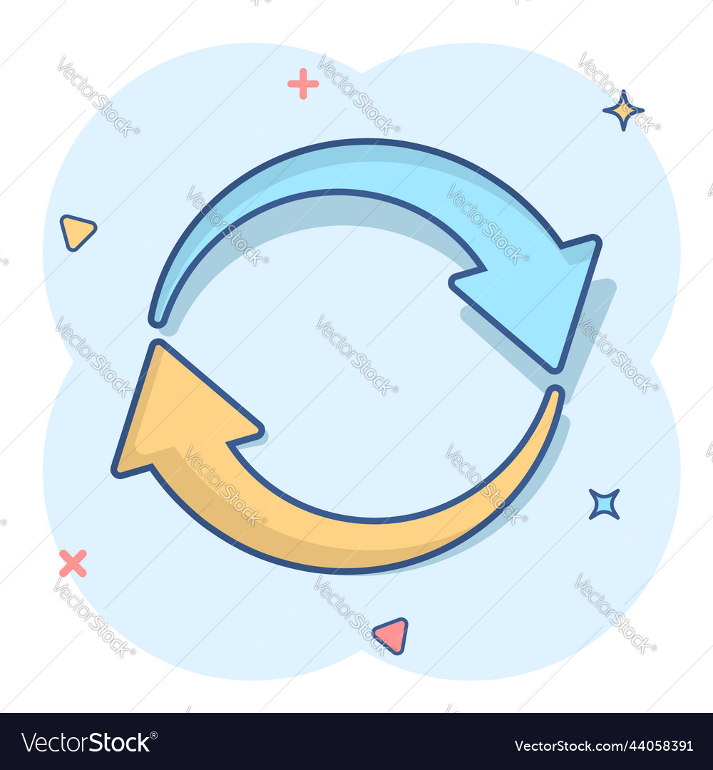 Arrow rotation icon in comic style sync action vector image Arrow rotation icon in comic style sync action