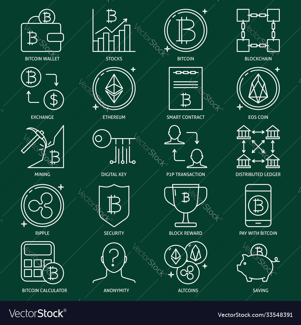 Crypto currency icon collection in line style vector image Crypto currency icon collection in line style