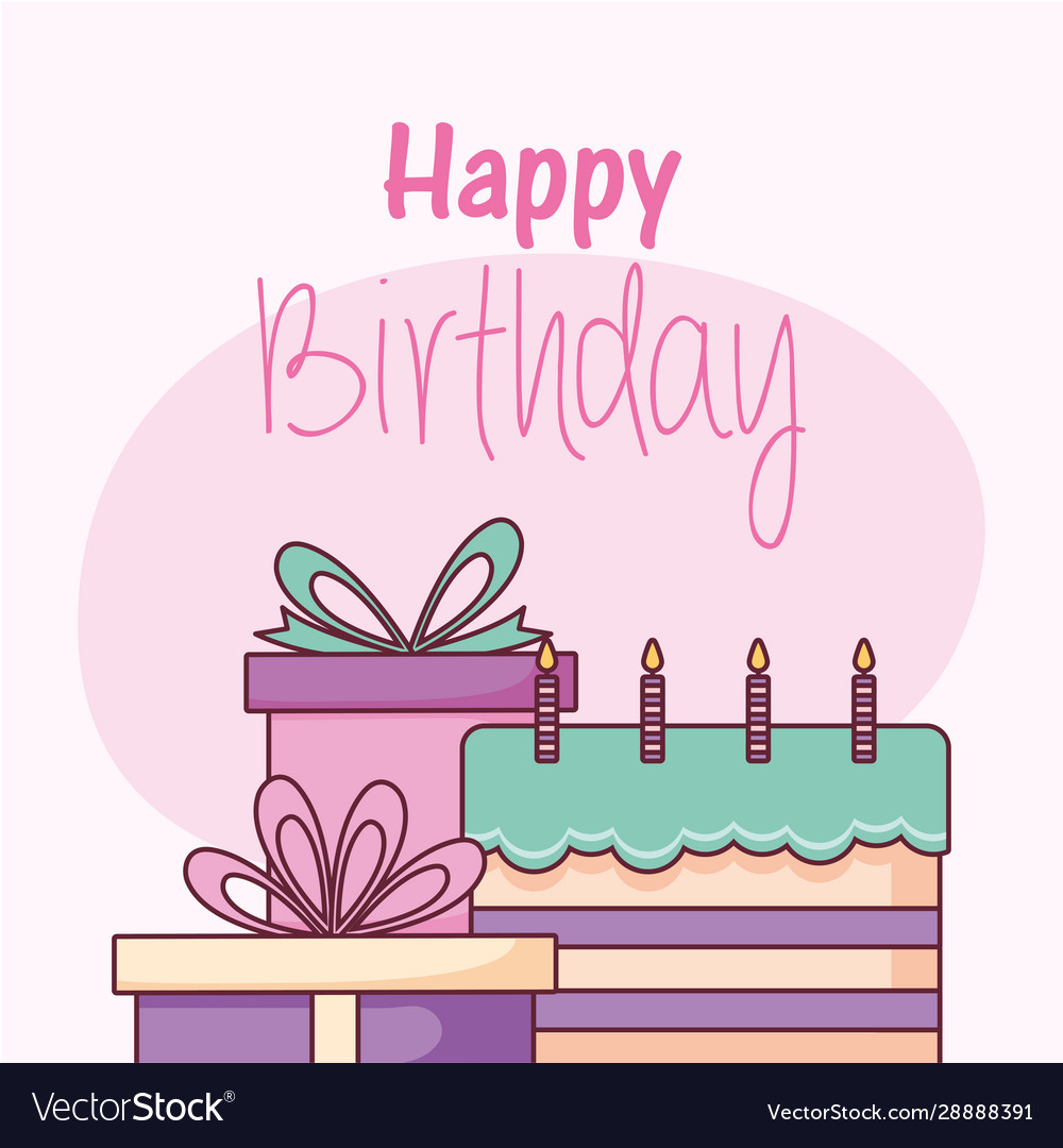 Happy birthday cake and gifts design Royalty Free Vector