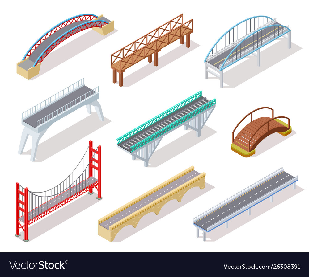 Isometric bridge concrete bridges drawbridge Vector Image