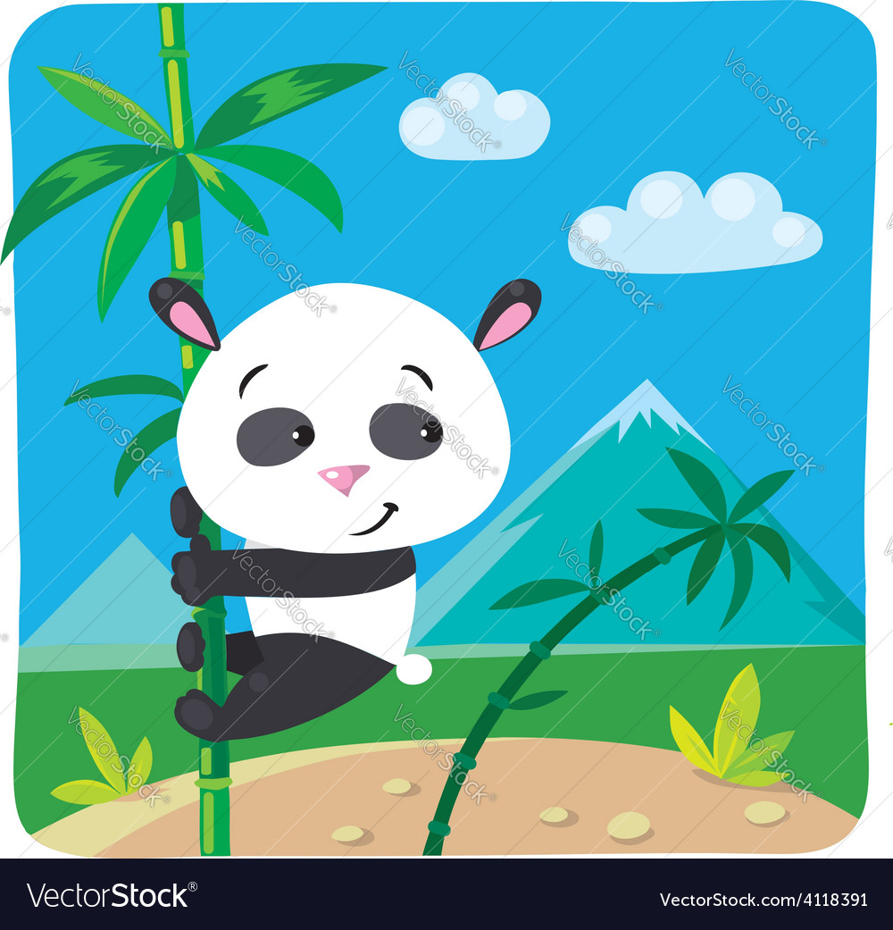 Little panda on bamboo