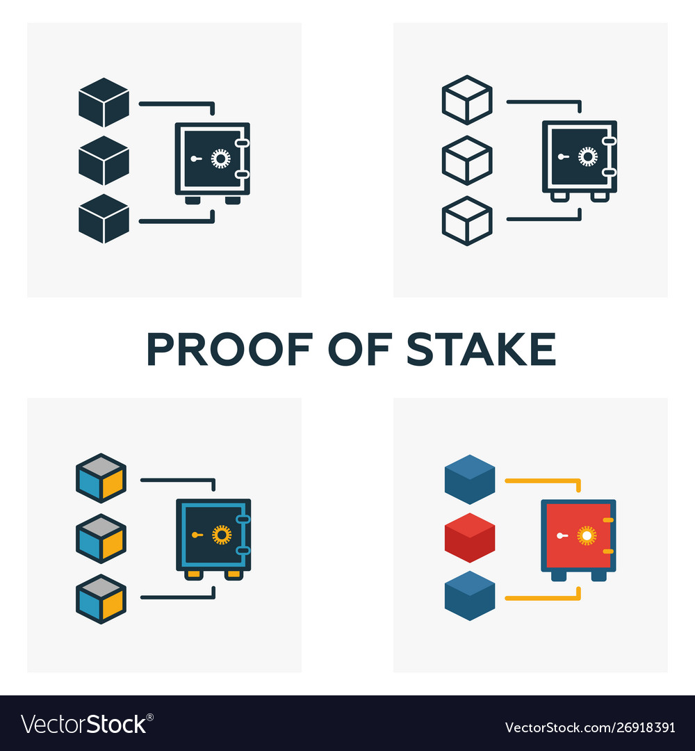 Proof of stake icon set four elements in different
