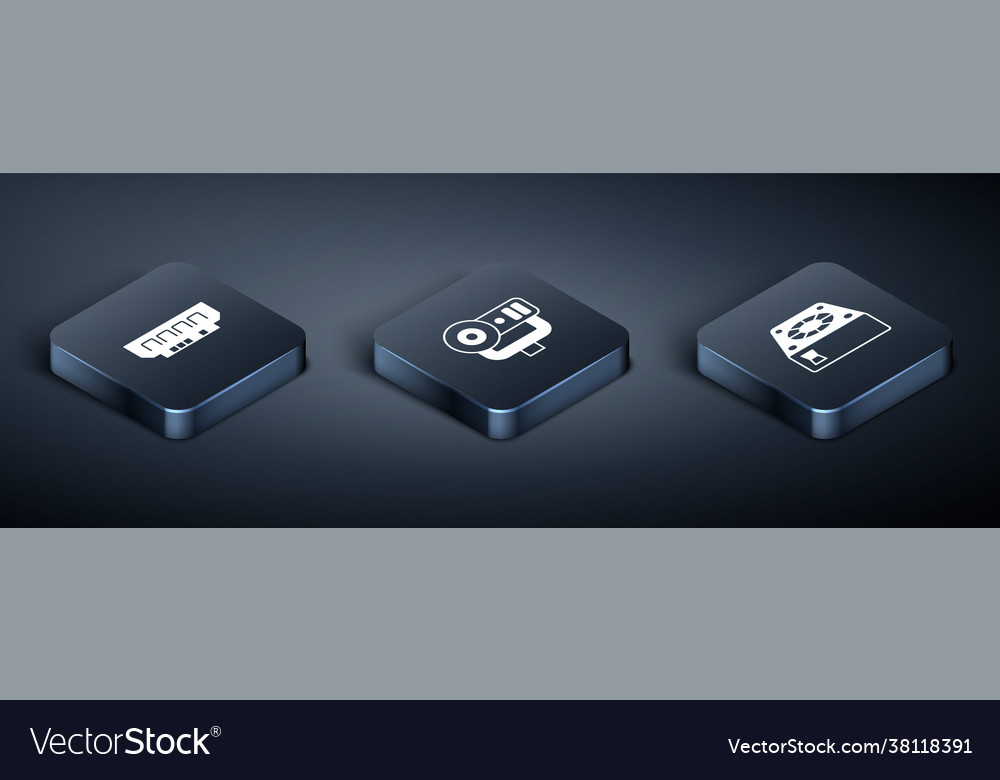 Set isometric ram random access memory computer vector image Set isometric ram random access memory computer