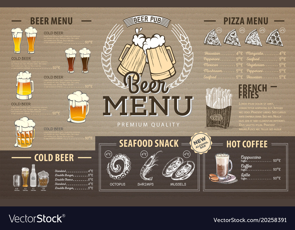 Vintage beer menu design on cardboard