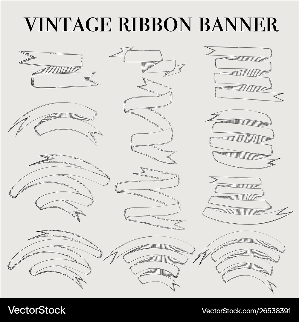 Vintage Ribbon Outline Banner Elements Set Vector Image