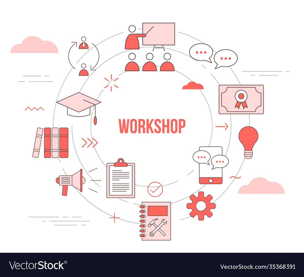 Workshop concept lecture certificate hat speaker vector image Workshop concept lecture certificate hat speaker