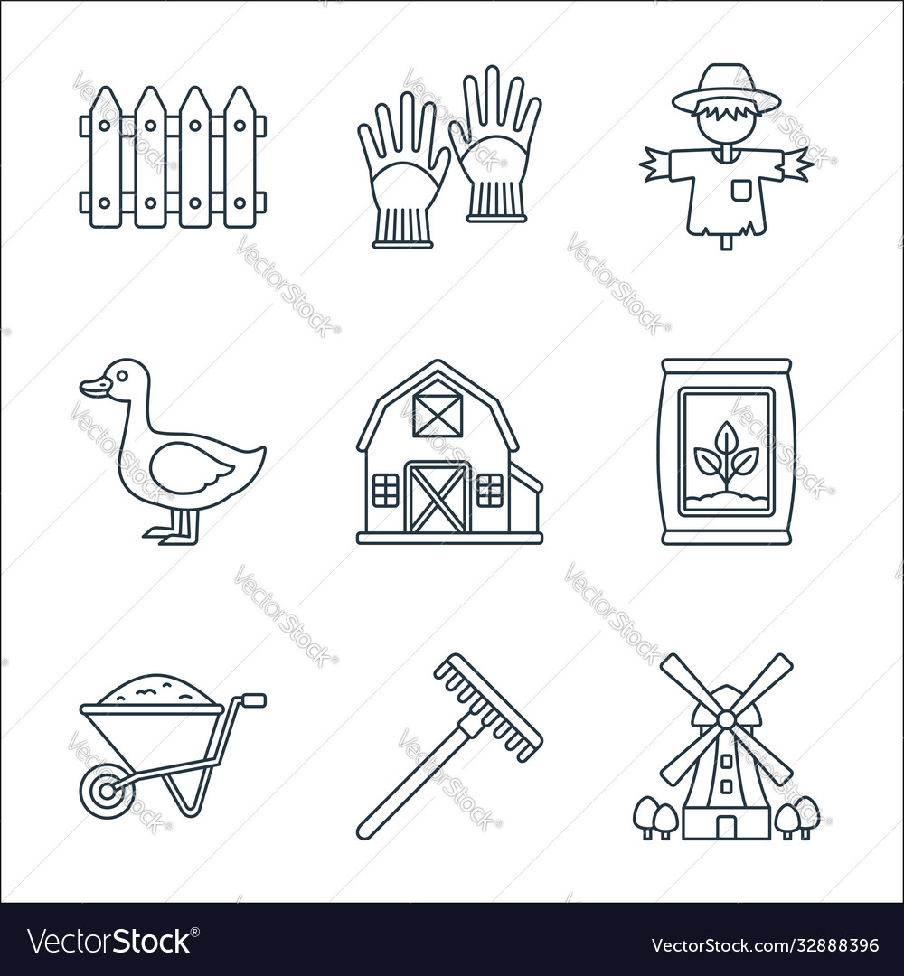 Agriculture line icons linear set quality vector image Agriculture line icons linear set quality