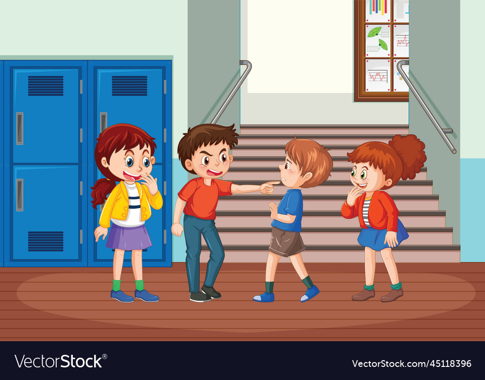 Bullying kids school scene Royalty Free Vector Image