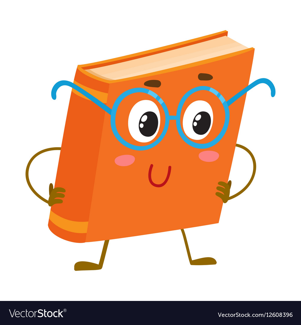 Funny orange book character in round blue nerdish Vector Image