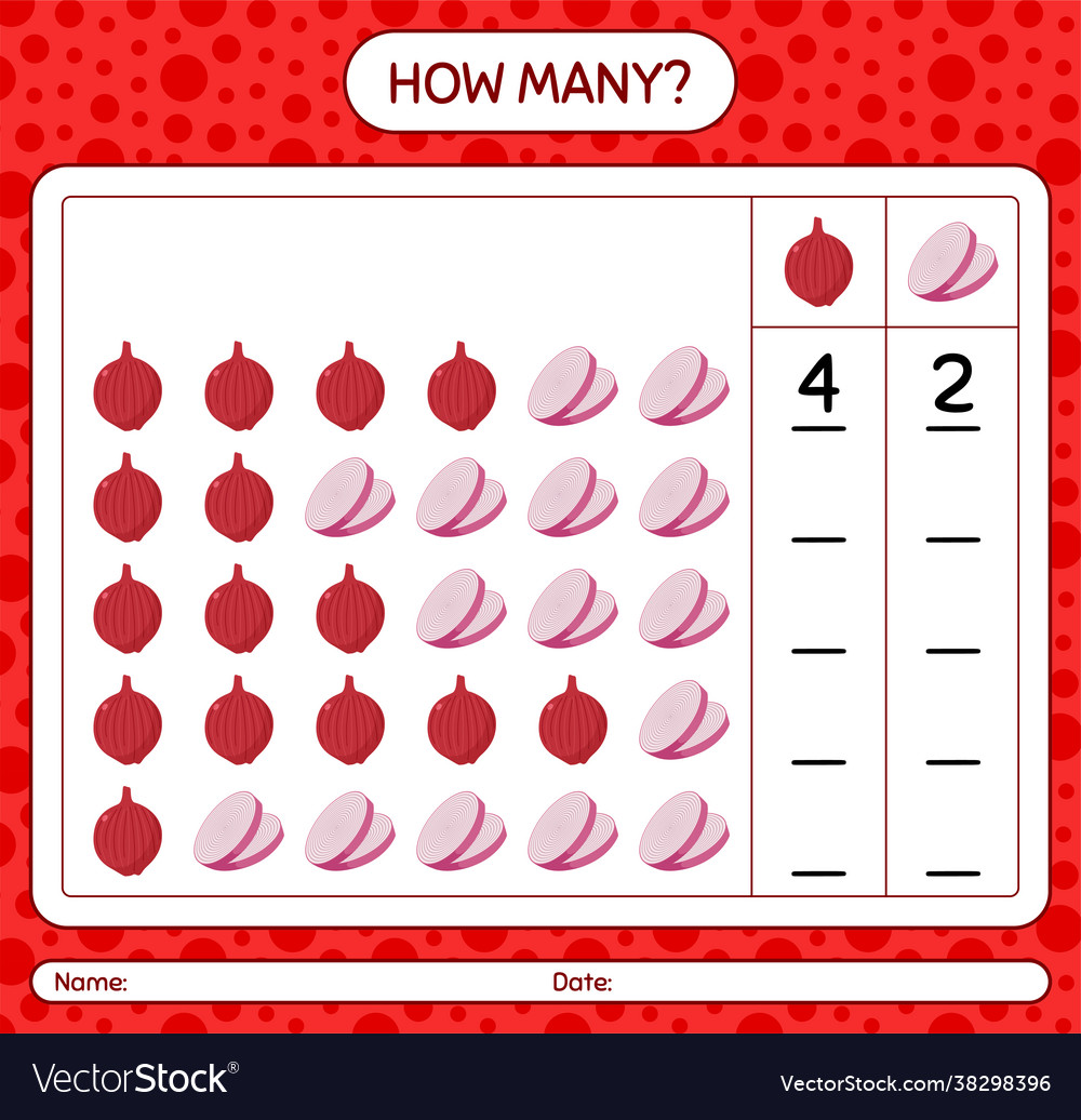 How many counting game with onion worksheet vector image How many counting game with onion worksheet