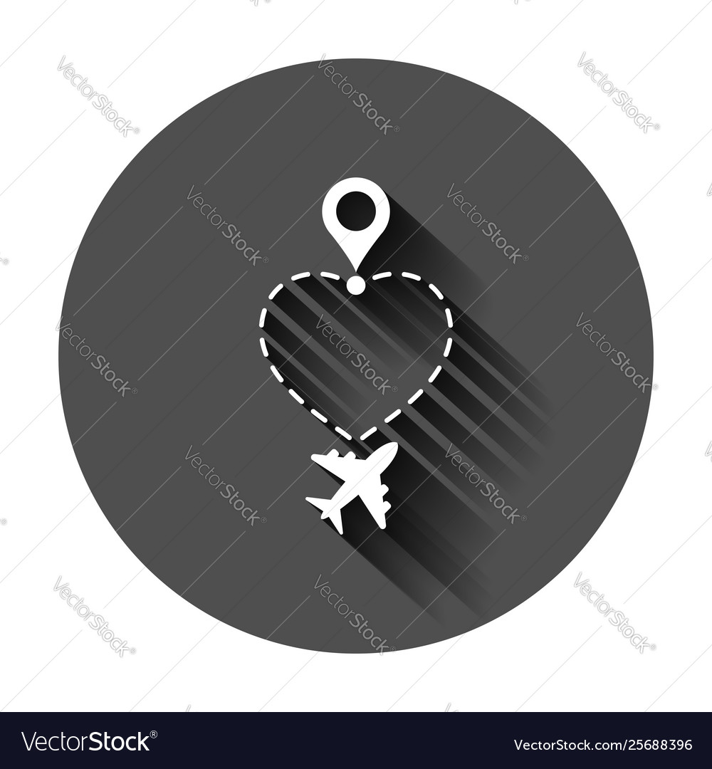 Liebe Reiseroute Icon im flachen Flugzeug