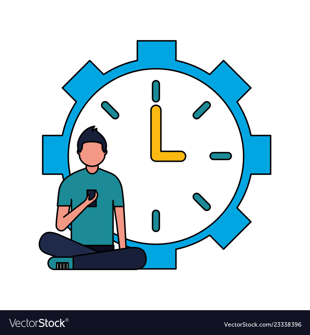 Man sitting with mobile and clock daily routine