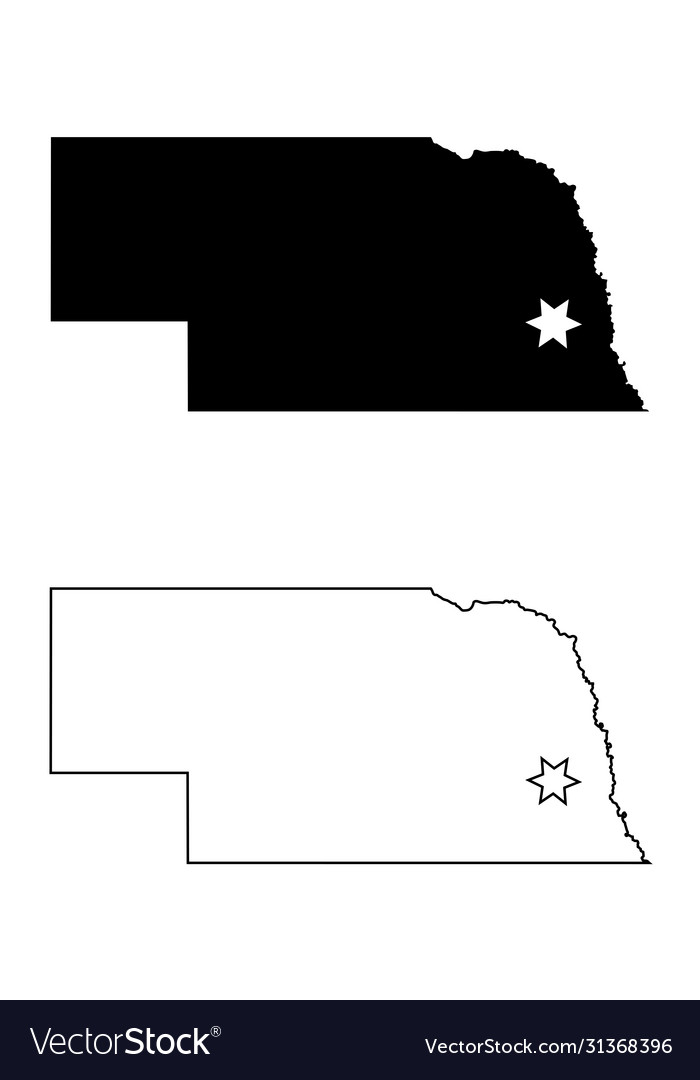 Nebraska ne state map usa with capital city star