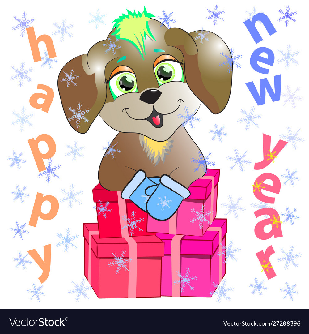 New year dog with gifts