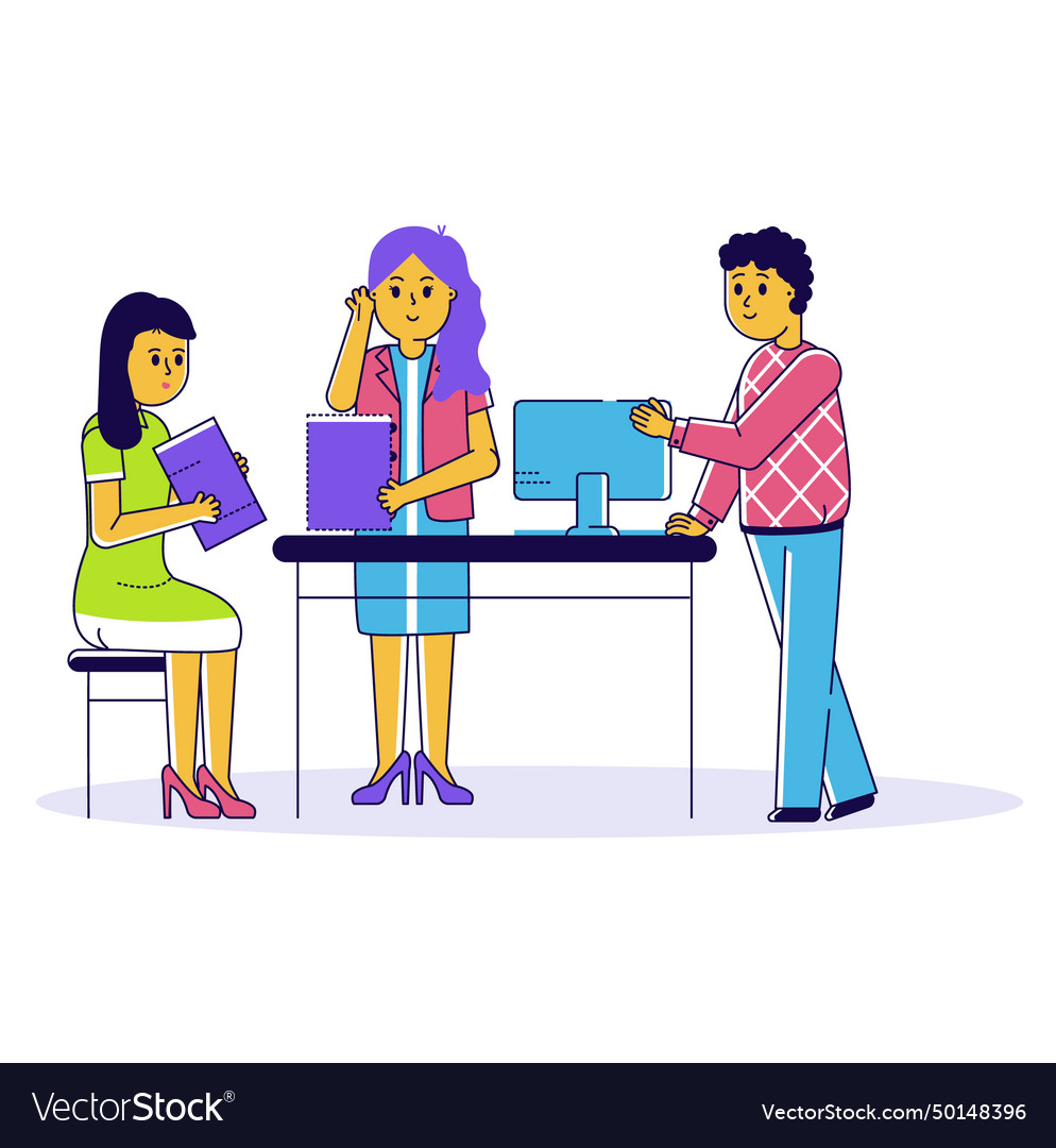 Office workers collaborating on a project two vector image Office workers collaborating on a project two