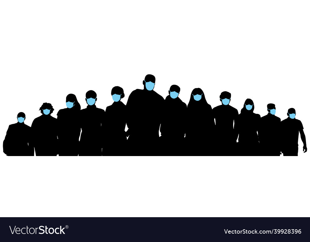 People in medical masks silhouette of crowd