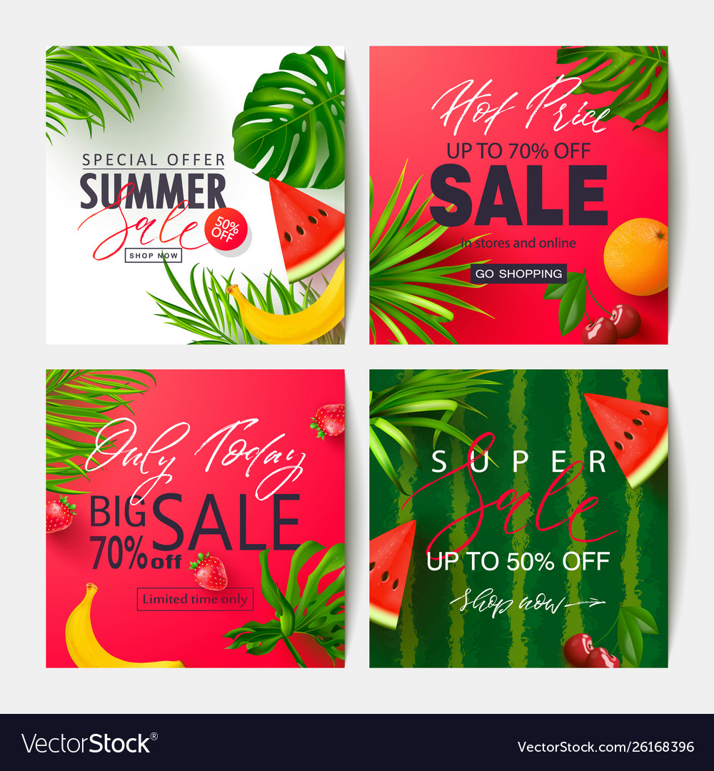 Set Summer Sale Banner Templates With Tropical Vector Image