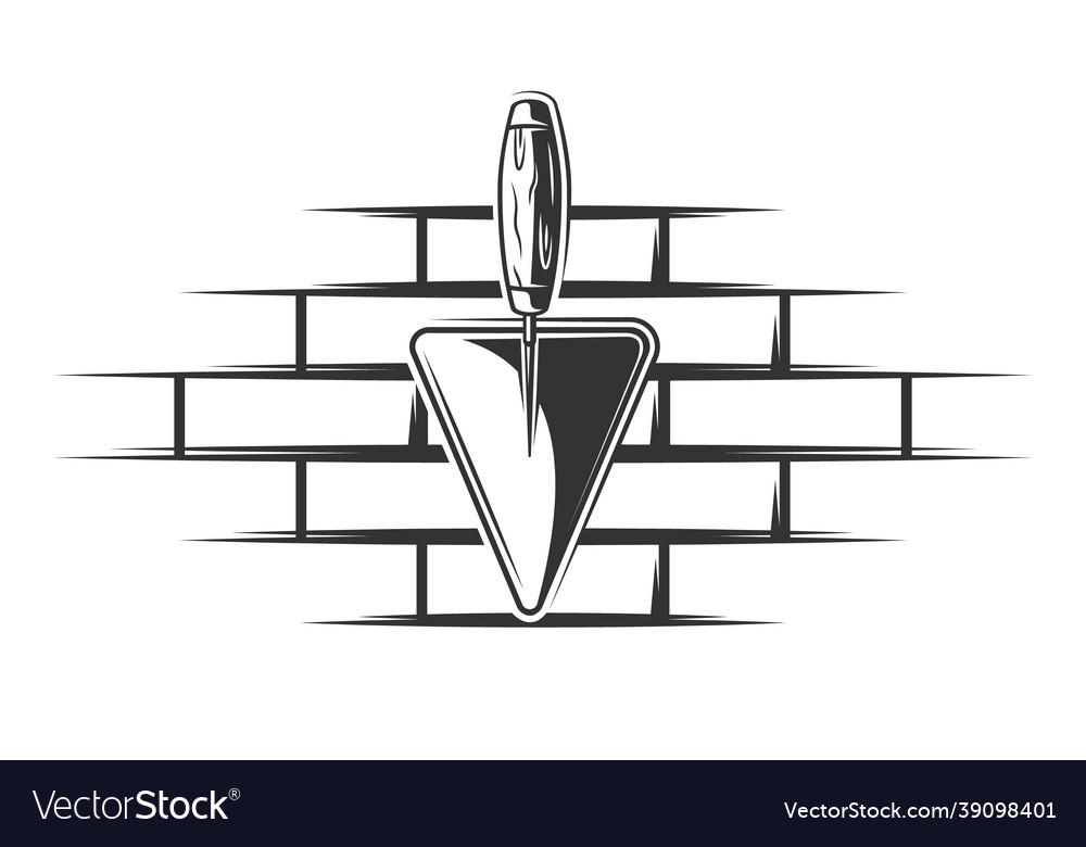 Brick wall and trowel in vintage style isolated Vector Image