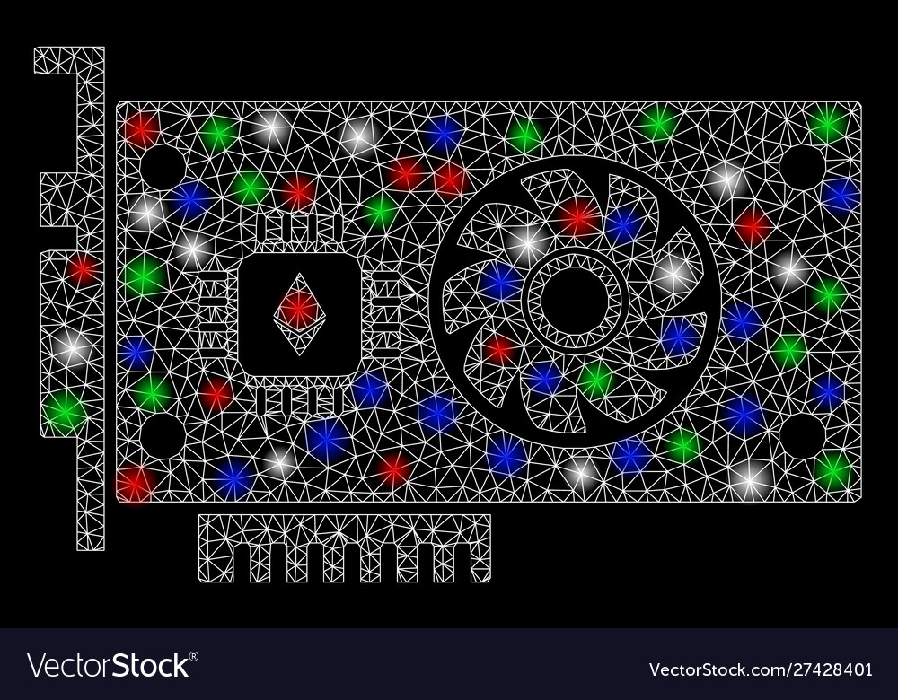 Bright mesh 2d ethereum gpu videocard with light