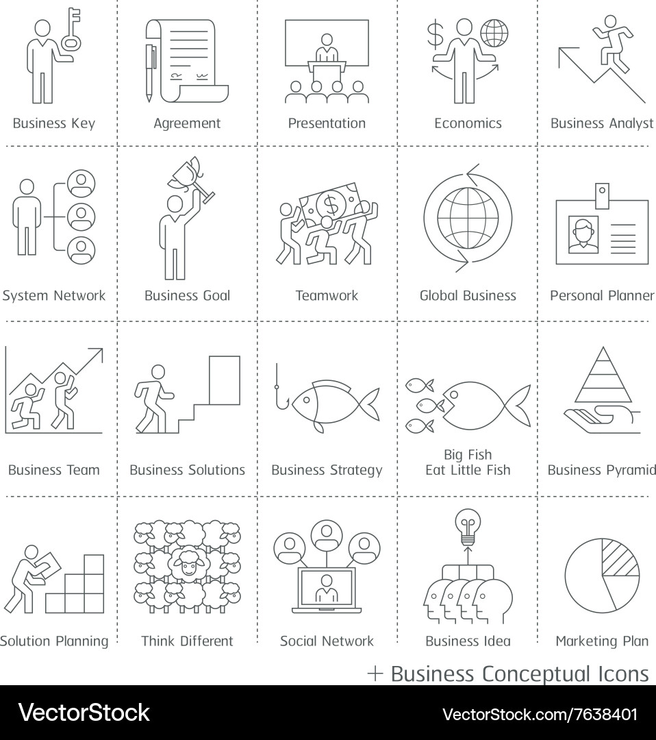 Business management conceptual icons thin line Vector Image