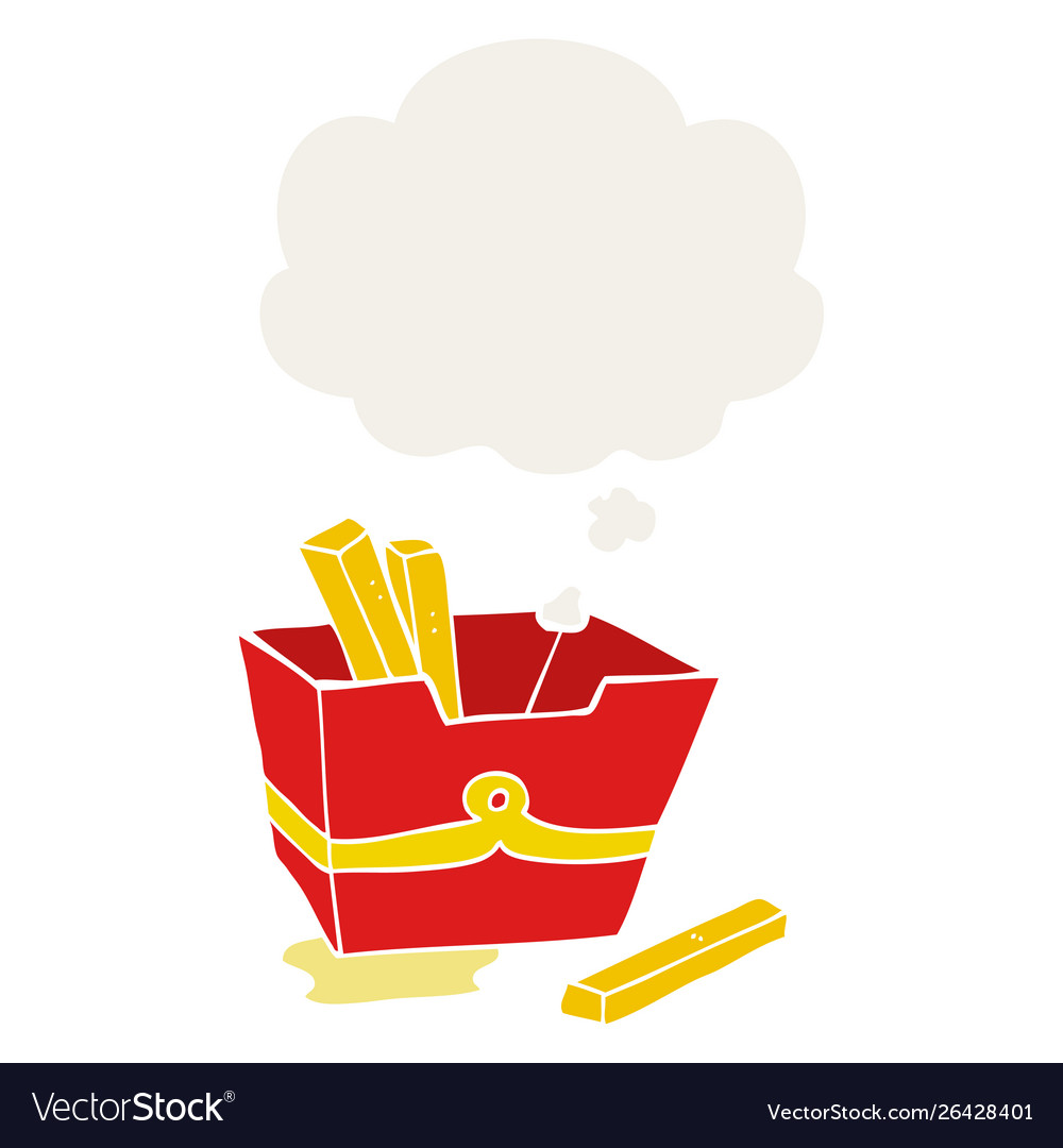 Cartoon box fries and thought bubble in retro Vector Image