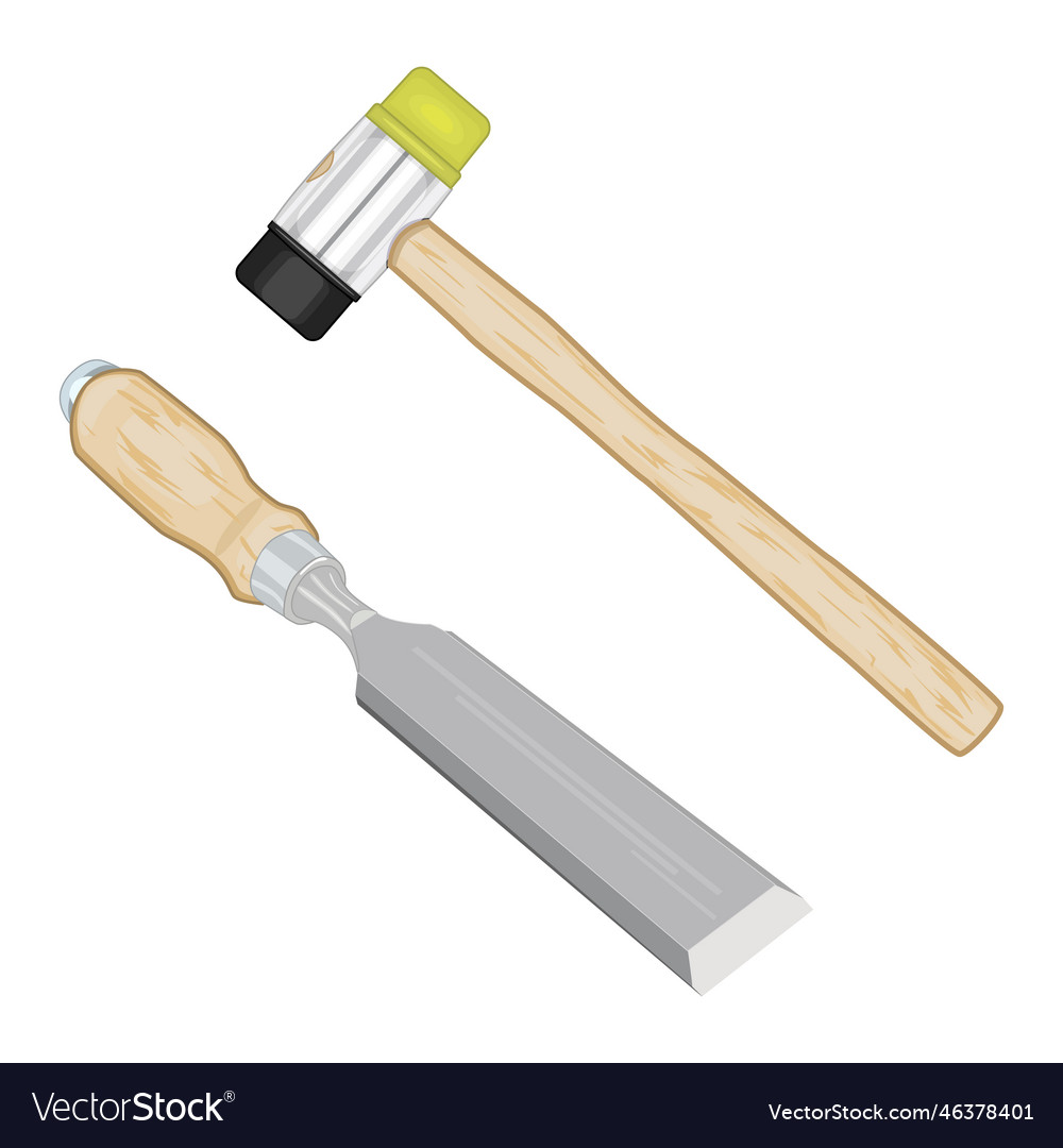 Chisel and mallet isolated on white background