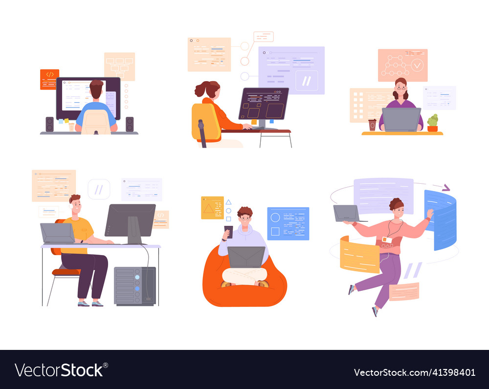 Code-Ingenieur arbeitet Encoder Programmiersoftware Vector Image Code-Ingenieur arbeitet Encoder Programmiersoftware
