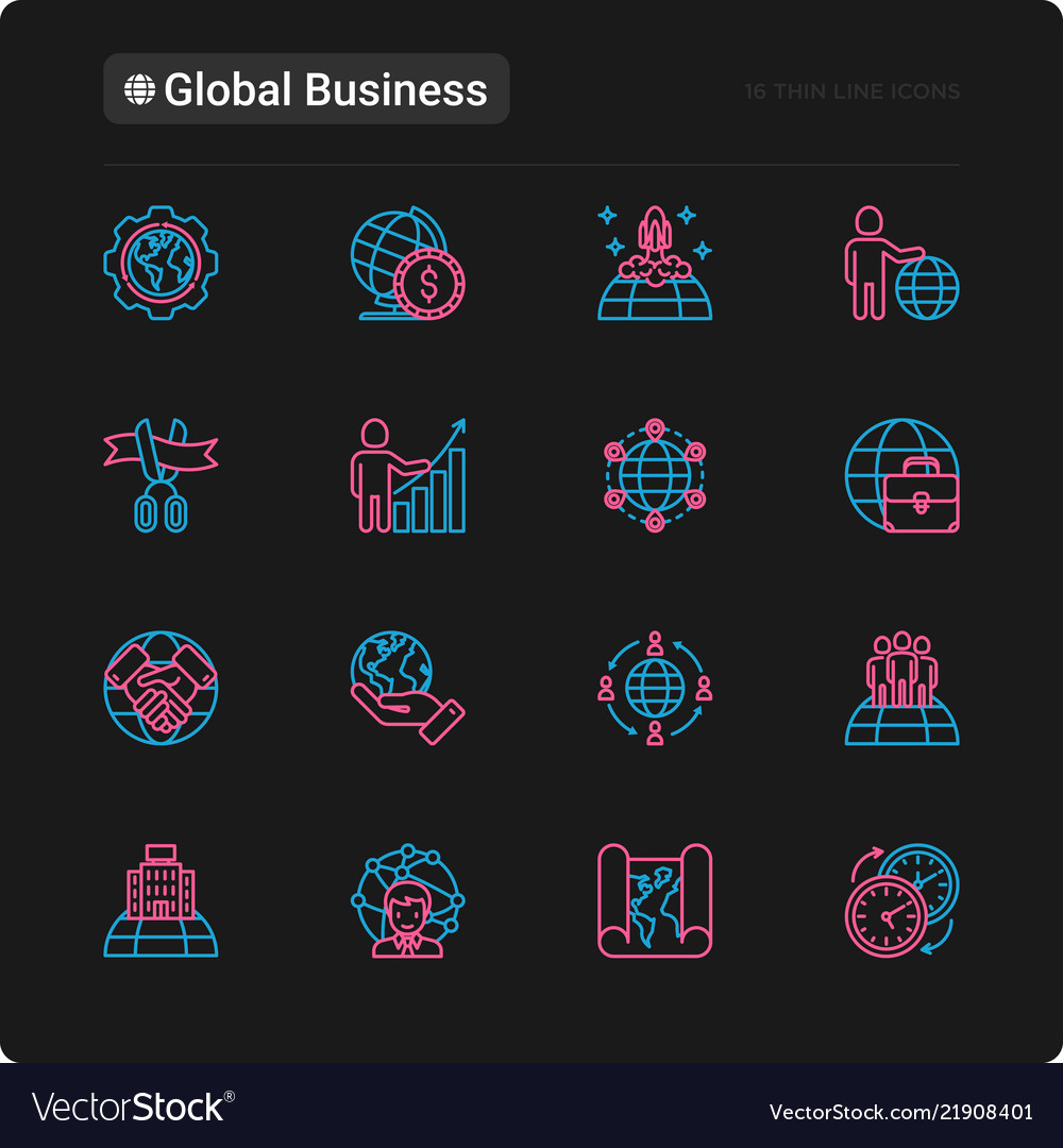 Global business thin line icons set