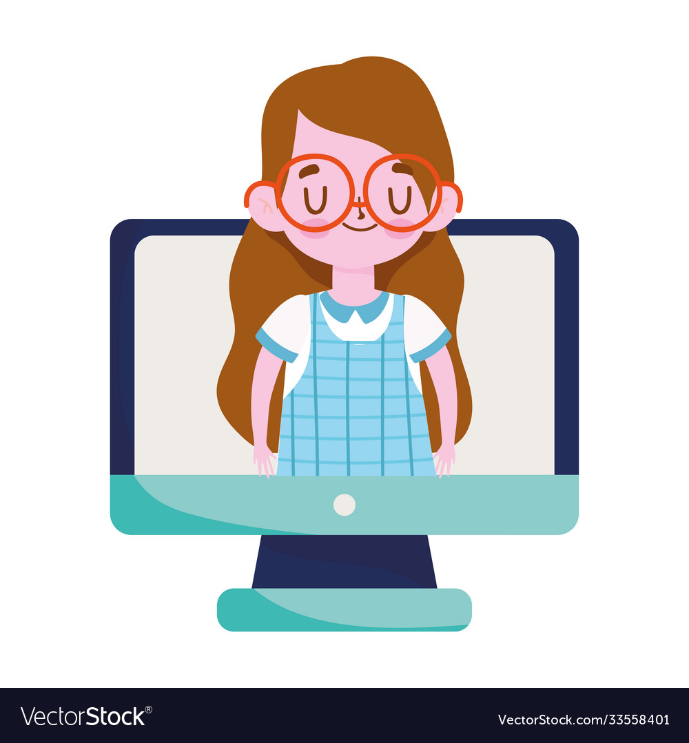 School student girl with glasses in screen