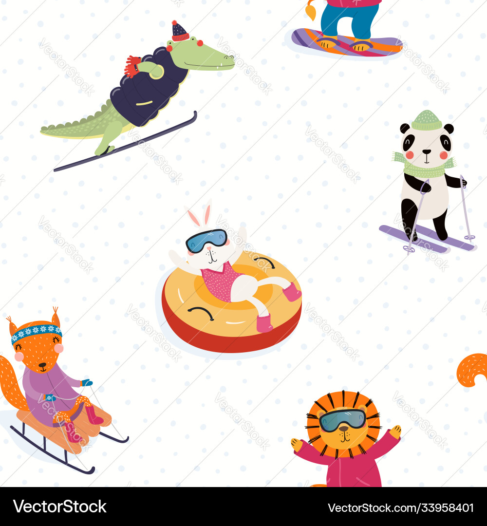 Winter animals seamless pattern Royalty Free Vector Image