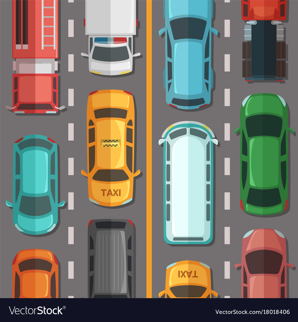 Highway road with cars and vehicles top Royalty Free Vector