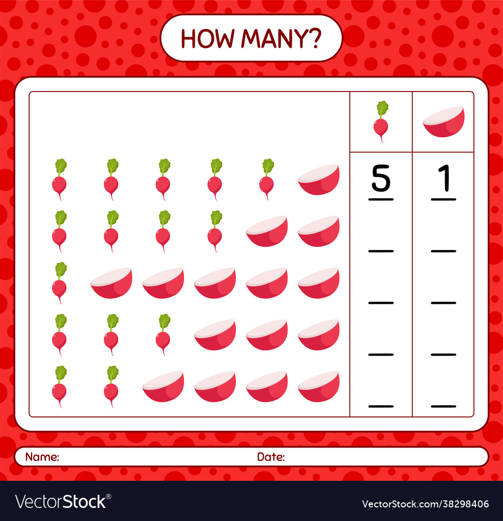 How many counting game with radish worksheet