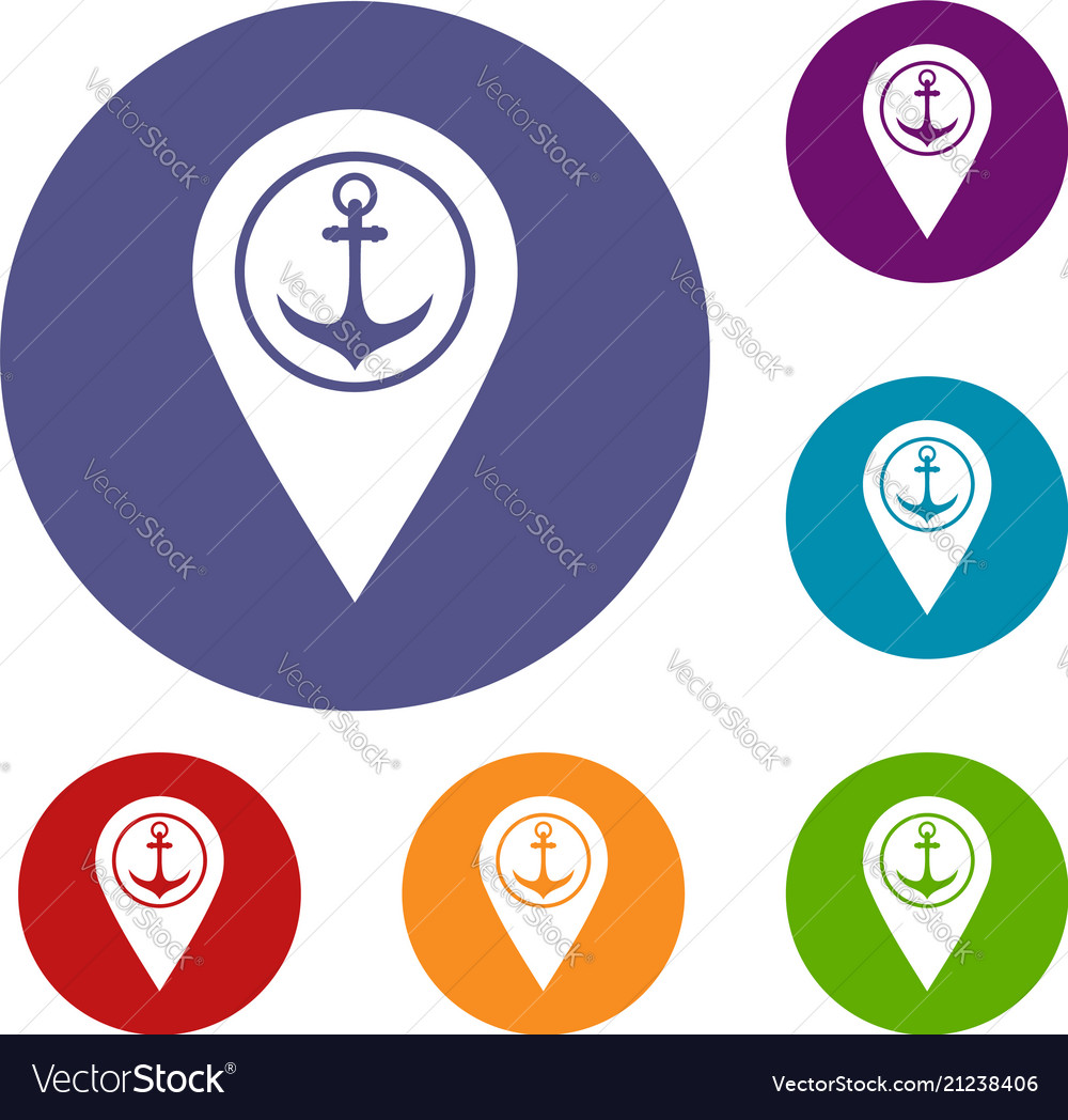 Map pointer with symbol anchor and sea port icons Vector Image