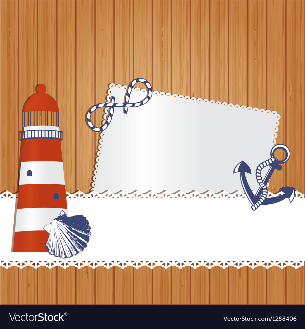 Marine background with lighthouse anchor shell