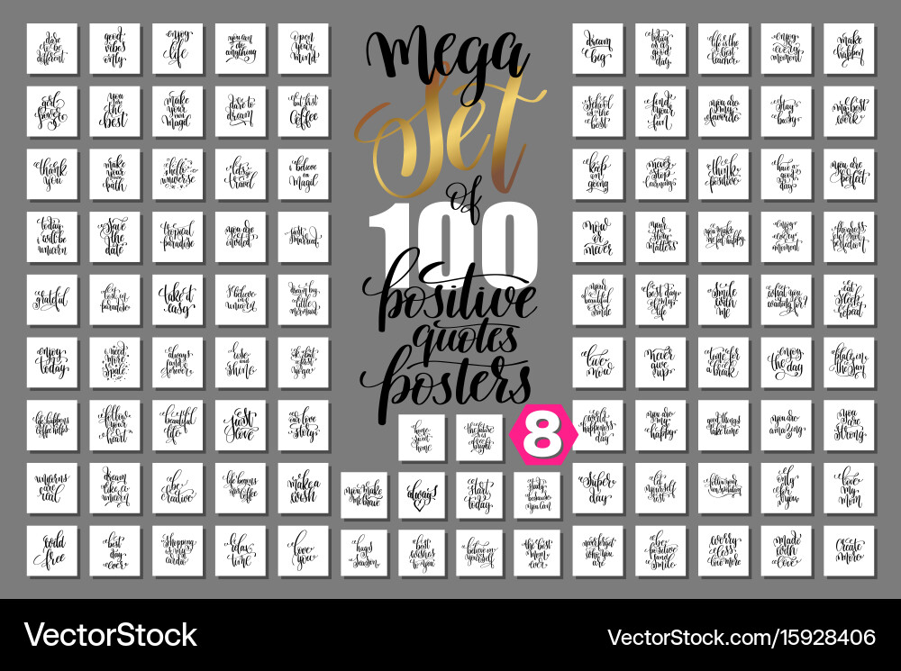 Mega set of 100 positive quotes posters Royalty Free Vector