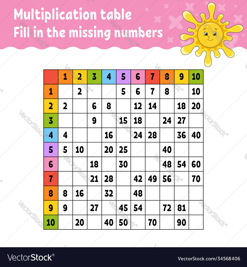 Paste missing numbers learning multiplication vector image Paste missing numbers learning multiplication