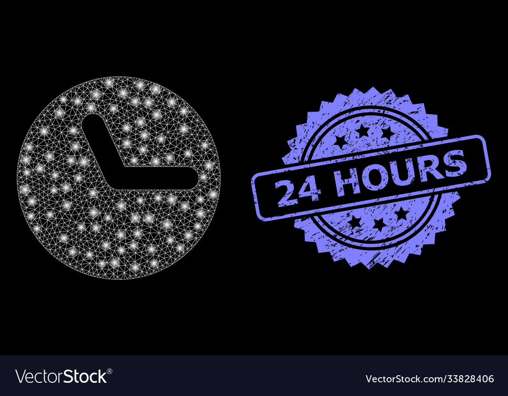 Rubber 24 hours stamp and bright web net clock Vector Image Rubber 24 hours stamp and bright web net clock