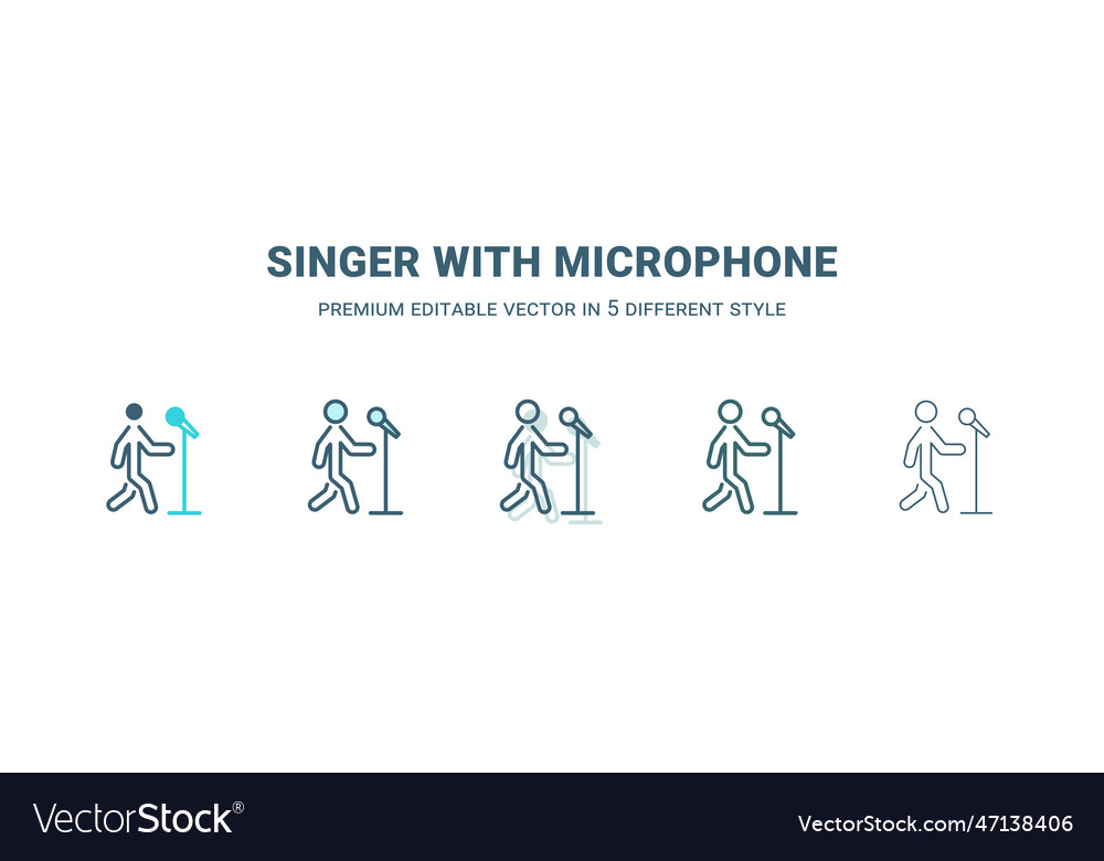 Singer with microphone icon in 5 different style
