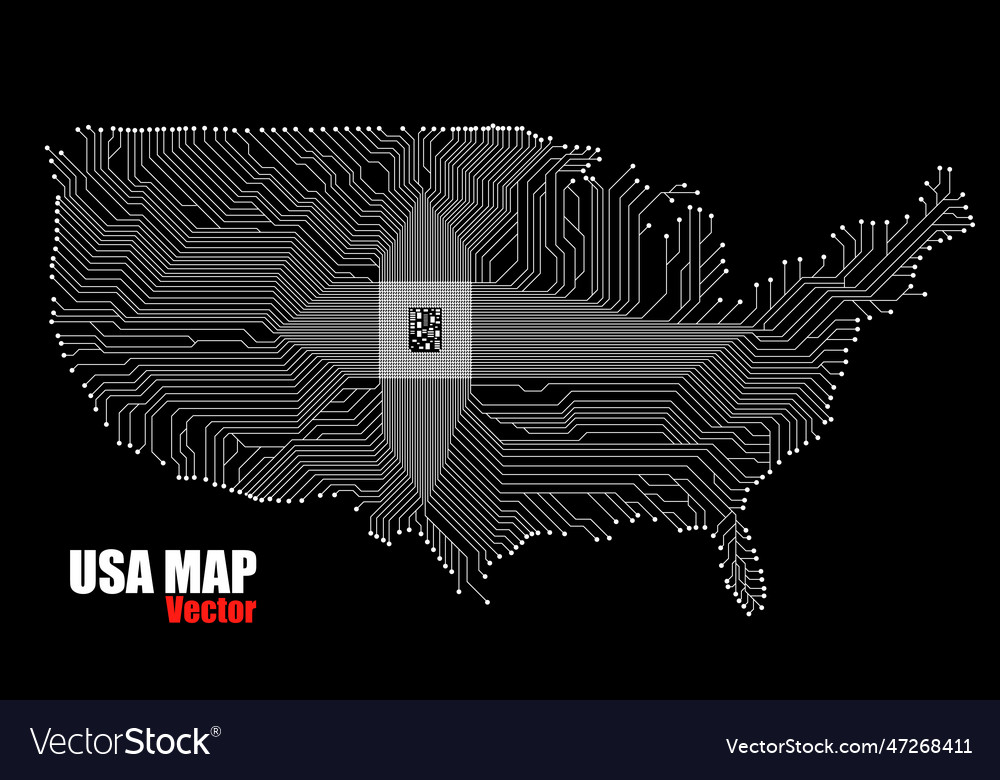 Abstract map usa with cpu circuit board