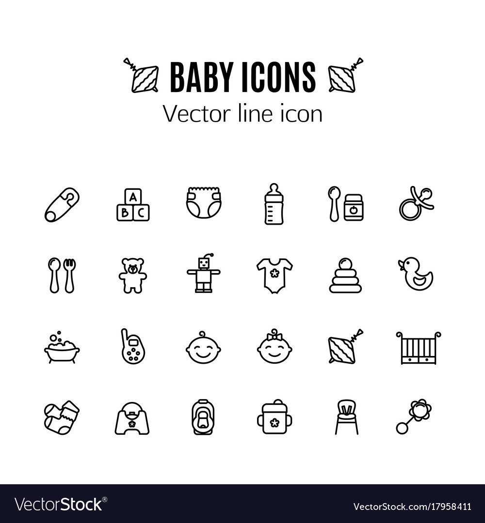 Baby care thin line icon set outline stroke