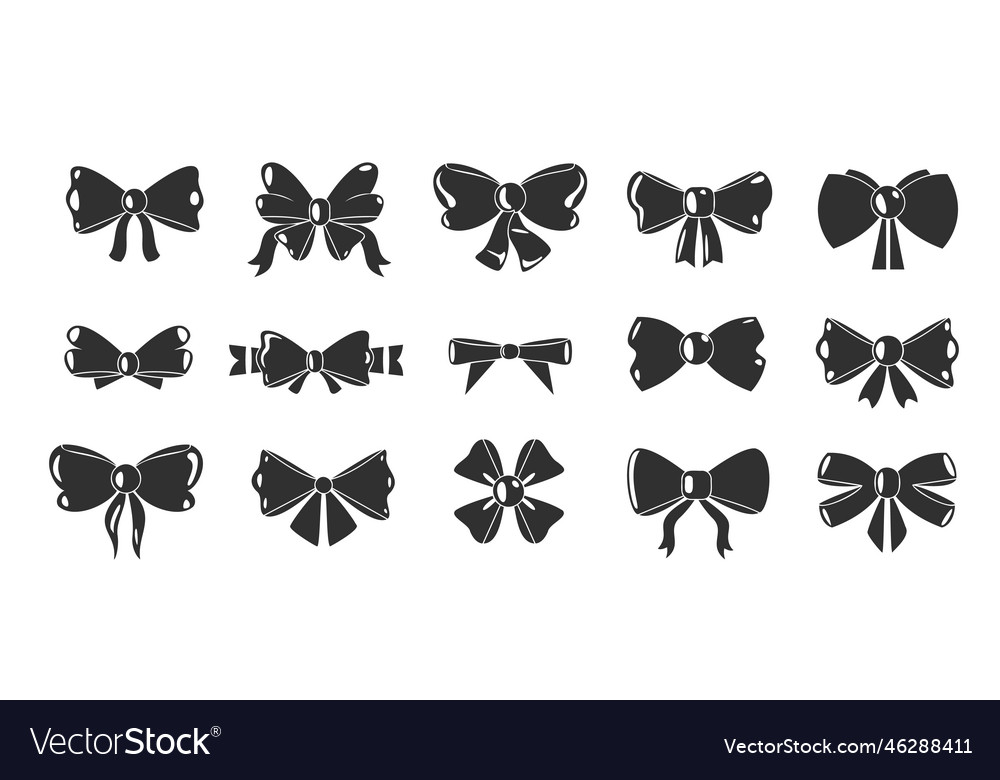 Black bows icons decorative bowknot silhouettes Vector Image