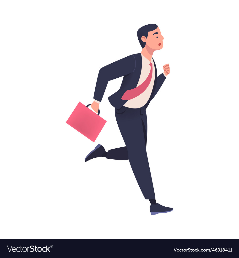 Man character with briefcase hurrying running fast