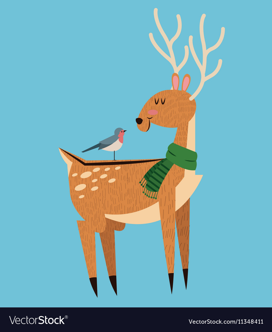 Reindeer and bird cartoon of christmas design