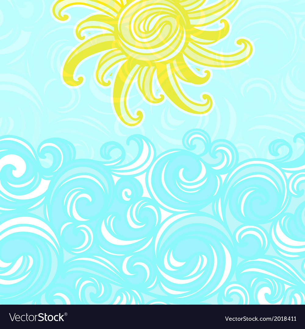 Summer background sun and waves Royalty Free Vector Image