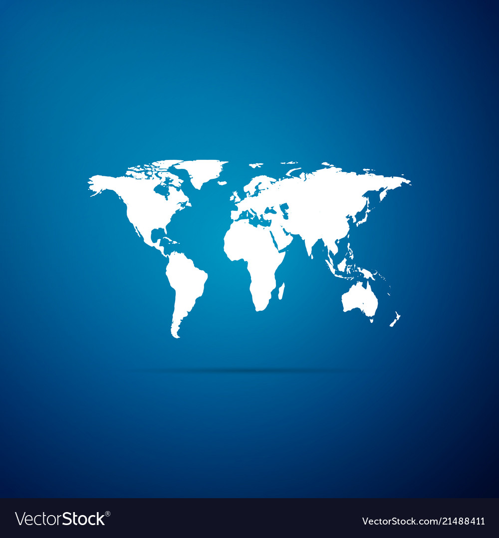 World map icon isolated on blue background Vector Image