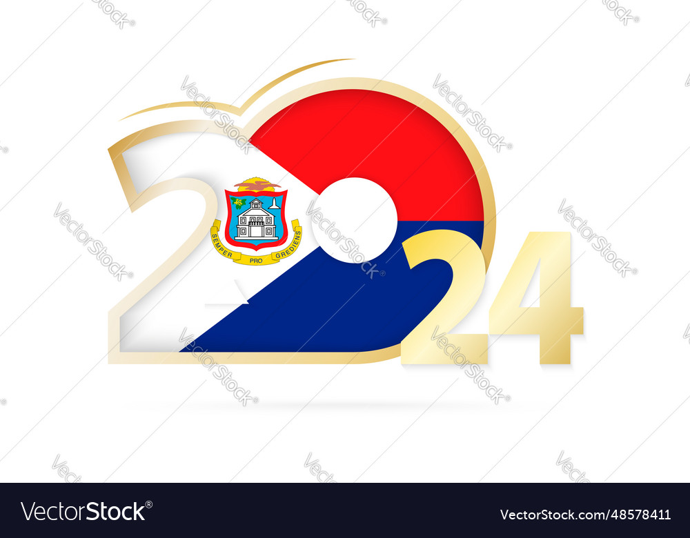 Year 2024 with sint maarten flag pattern vector image Year 2024 with sint maarten flag pattern