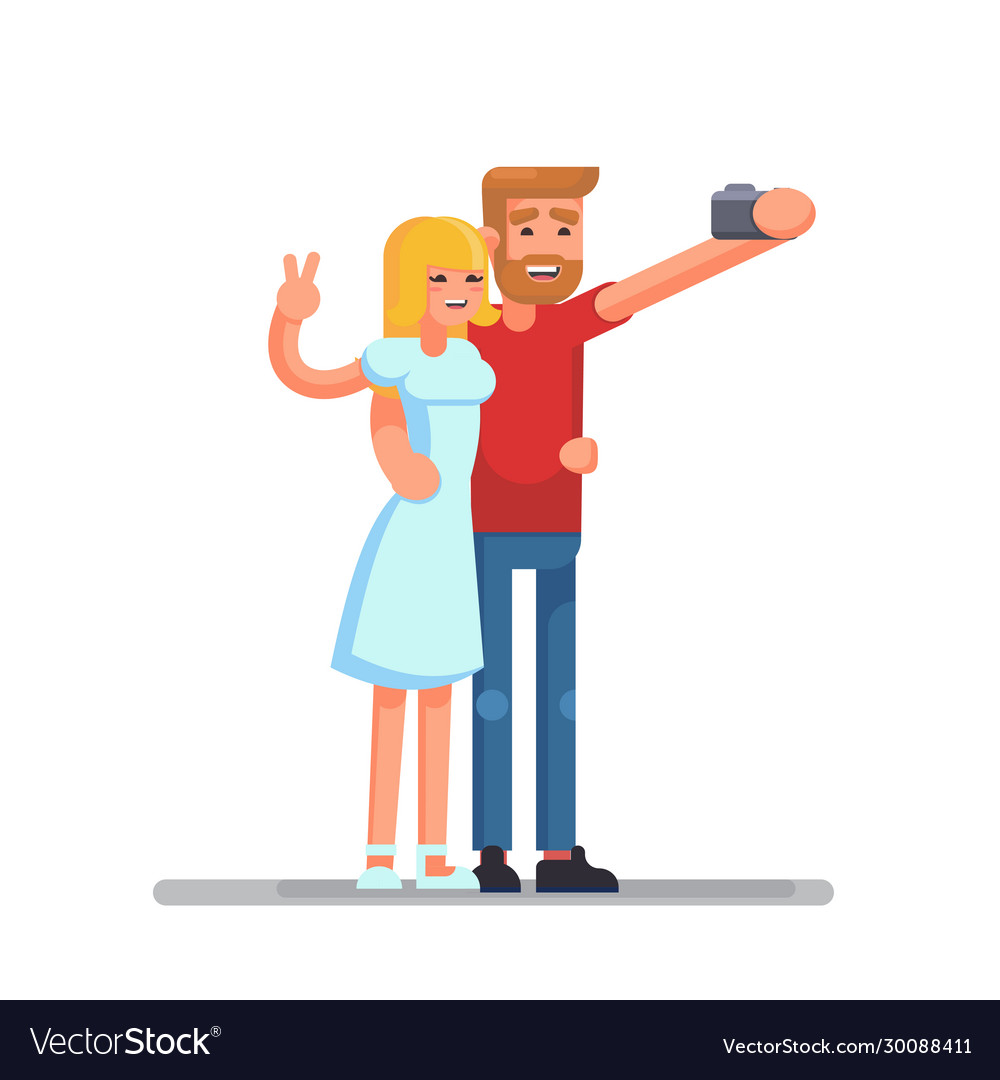 Young loving couple making selfie picture cartoon Vector Image