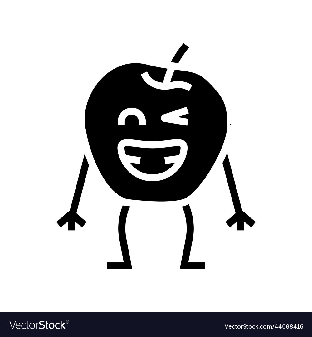 Apple fruit character glyph icon Royalty Free Vector Image