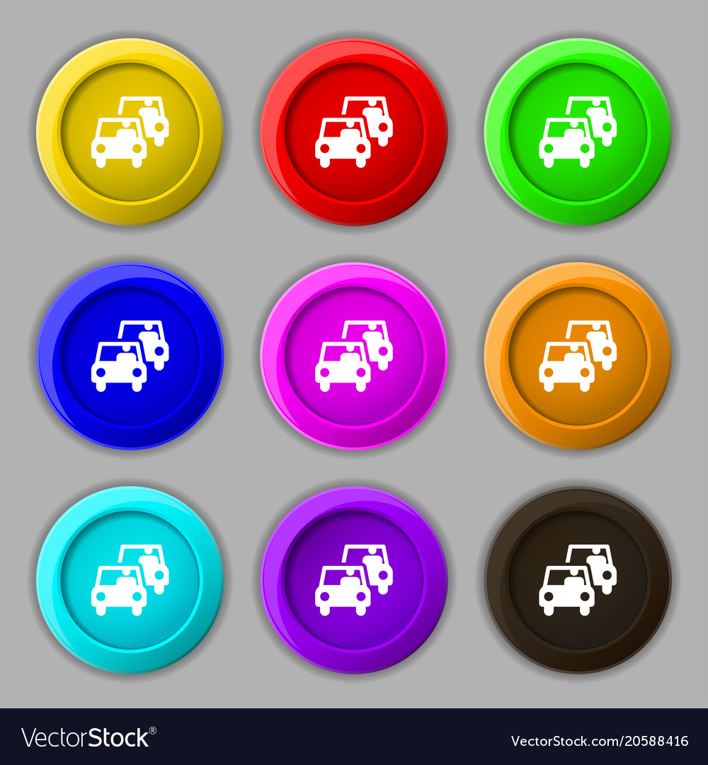 Colorful icons and signs in the form of a button
