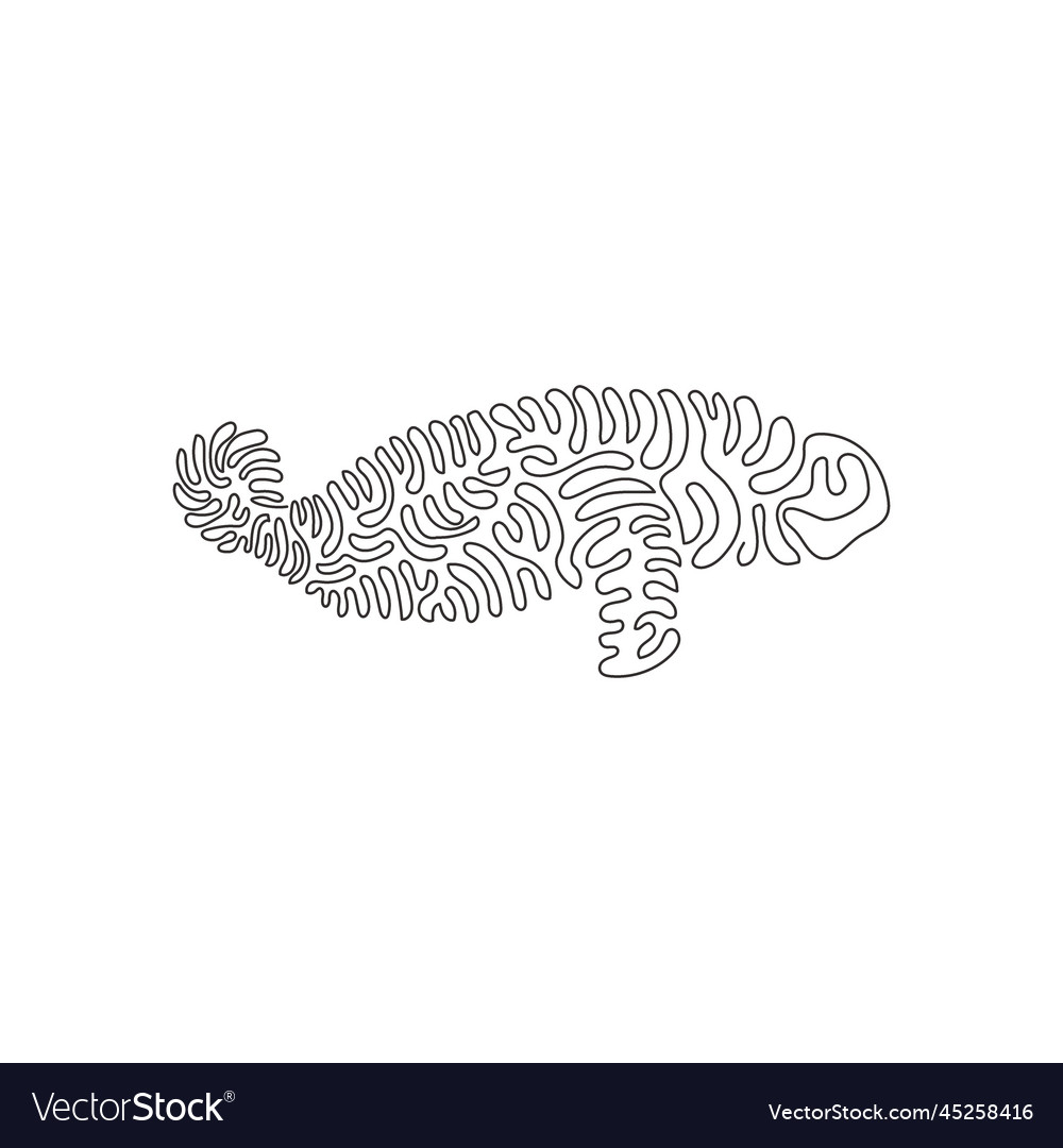 Continuous curve one line drawing of manatee tail Vector Image Continuous curve one line drawing of manatee tail